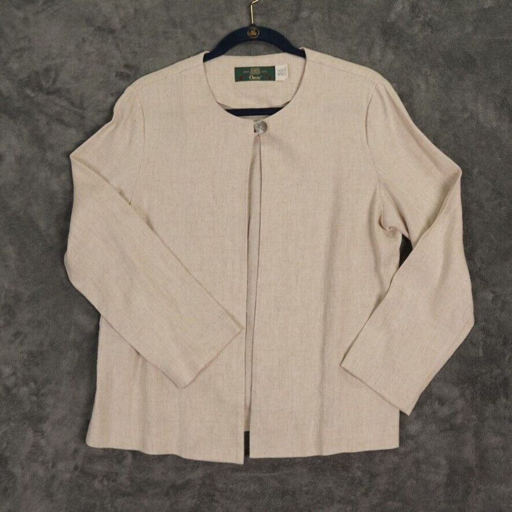 Vintage Orvis Womens Blazer Size 10 Biege Khaki Linen Blend Open Front USA